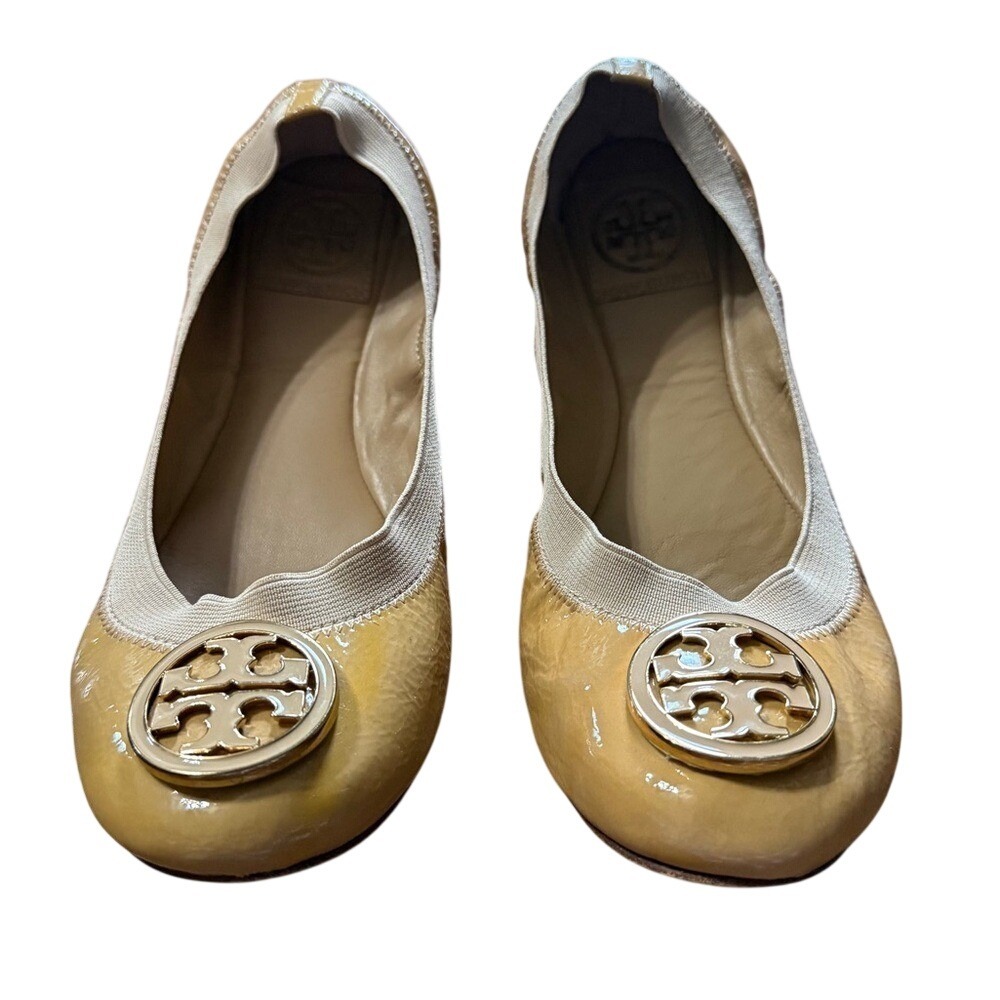 Tory Burch Caroline Naplak Ballet Flats Camellia Pink Patent Leather Logo 8M